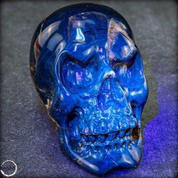 Natuurlijke blauw-rood amber schedel- 220.91 g, Verzamelen