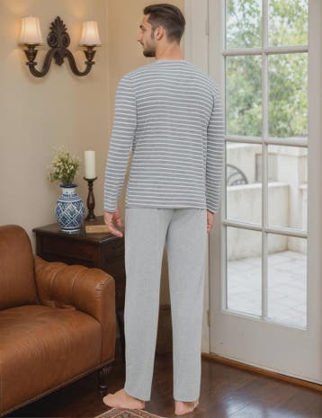 Heren Lange Katoenen Pyjama Set - Comfortabel & Ademend Loun, Verzenden, Nieuw