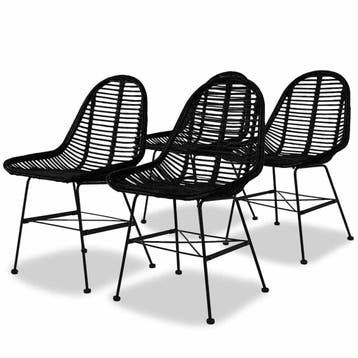 vidaXL Eetkamerstoelen 4 st natuurlijk rattan zwart, Verzenden, Nieuw, Zwart