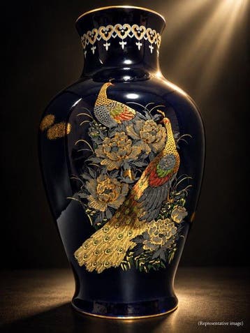 Vaas - Arita Ware – Mokusen Kiln – Grote kobaltblauwe en