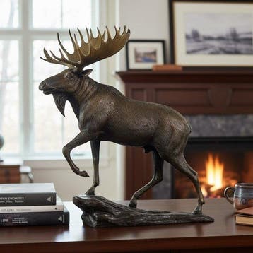 Signed - sculptuur, Majestic Moose - 26 cm - Brons, Antiek en Kunst