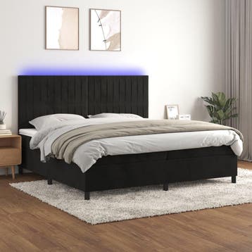 vidaXL Boxspring met matras en LED fluweel zwart 200x200 cm, Verzenden, Zwart, Overige maten, 200 cm