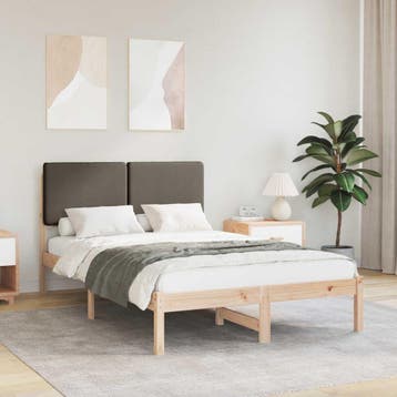 vidaXL Bedframe met Gevoerd Hoofdgedeelte Taupe 135 x 190 cm, Verzenden, Nieuw, Twijfelaar, Hout