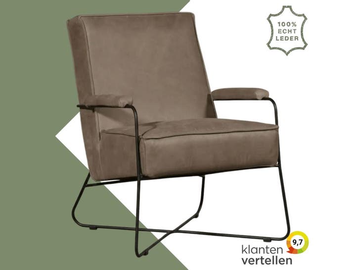 Leren fauteuil Hope - Vintage Taupe (taupe/bruin), Huis en Inrichting, Fauteuils, 50 tot 75 cm, 75 tot 100 cm, Nieuw, Leer, Ophalen of Verzenden