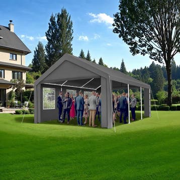 Tuinpaviljoen 6x4m met 4 zijwanden - grijs/wit, Verzenden, Nieuw