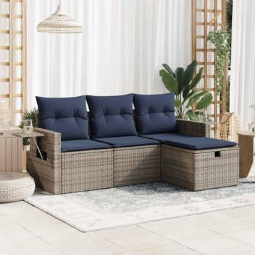 vidaXL 4-delige Loungeset met kussens poly rattan grijs, Tuin en Terras, Tuinsets en Loungesets, Verzenden, Nieuw, Loungeset