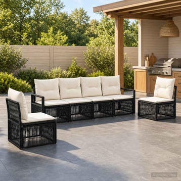 vidaXL Tuinbankenset 6 st Zwart poly rattan, Verzenden, Nieuw, 6 zitplaatsen