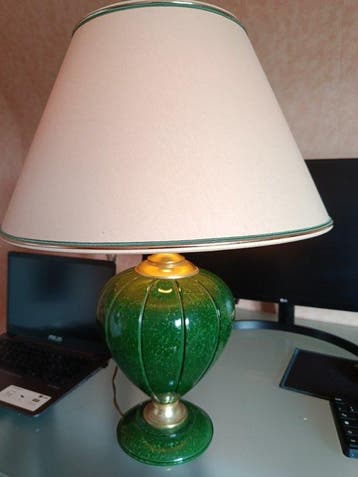 Tafellamp - Glas, Messing, Metaal, Textiel, Antiek en Kunst, Antiek | Lampen