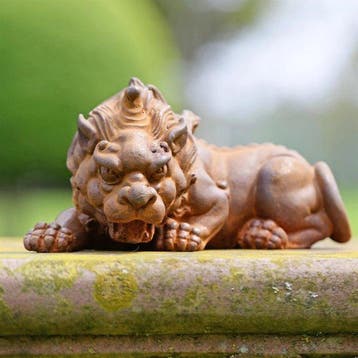 Beeld, Cast Iron Snarling Dragon Sculpture – Antique Style