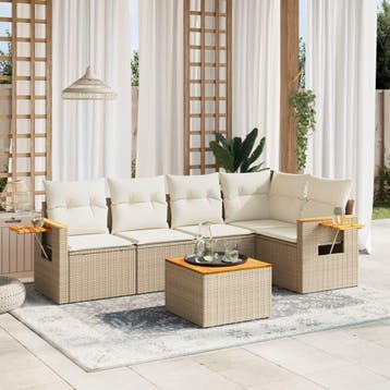 vidaXL Patio Sofa Set 6-zits Beige and Cream, Verzenden, Nieuw