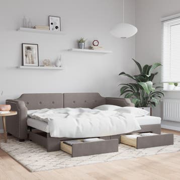vidaXL Slaapbank met onderschuifbed en lades 100x200 cm stof, 100 cm, Eenpersoons, Verzenden, Nieuw