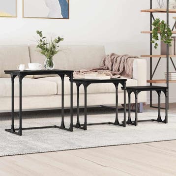 vidaXL Nesting Koffietafel 3 st Zwart eiken 50.5 x 35 x 53, Huis en Inrichting, Tafels | Salontafels, Minder dan 50 cm, Verzenden
