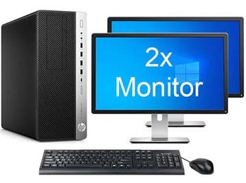 HP EliteDesk 800 G4 MT i7 8e Gen incl. 2 Monitoren + Windows, 256 GB, 8700 (6-Cores), 8 GB, Nieuw
