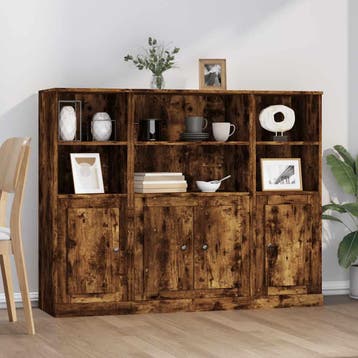 vidaXL buffetkasten 3 st bewerkt hout gerookt eikenkleurig, Huis en Inrichting, Minder dan 50 cm, Verzenden, 100 tot 150 cm, Nieuw