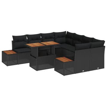vidaXL Tuinbankenset 9 st Zwart poly rattan, Verzenden, Nieuw, Rotan, Meer dan 8 zitplaatsen