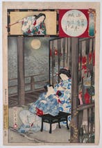 Maan laat in de nacht boven een oude tempel - Sneeuw, maan