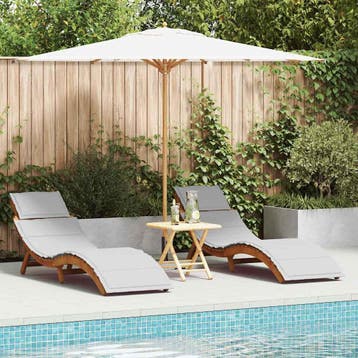 vidaXL Ligbed 2 st Massief Acaciahout Lichtgrijs, Tuin en Terras, Verzenden, Nieuw