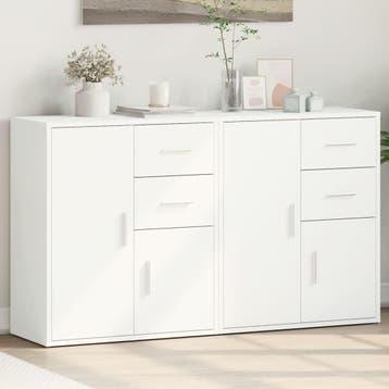 vidaXL Dressoirs 2 st 60x31x70 cm bewerkt hout wit, Verzenden, Nieuw, Overige houtsoorten, Minder dan 50 cm