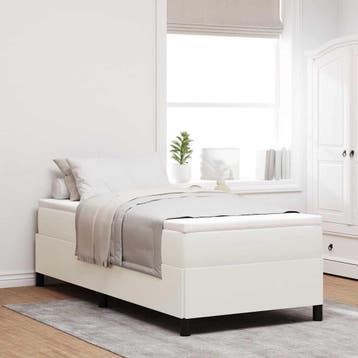 vidaXL Boxspringbed Crèmekleurig 100 x 200 cm Katoen Stof, Eenpersoons, Verzenden, Nieuw, Crème