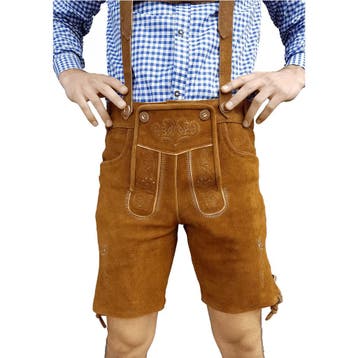 Lederhosen leer - licht bruin - KORT, Verzenden, Nieuw, Feestartikel