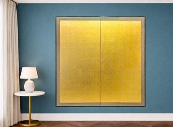 Een Japanse gouden tweepaneelige bybu-vouwscherm. - Papier,