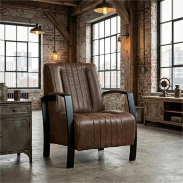Leren fauteuil Glamour - Vintage Brown (bruin), Huis en Inrichting, Nieuw, Ophalen of Verzenden, 50 tot 75 cm, Industrieel, Modern, Retro