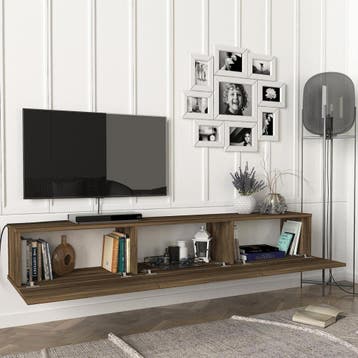 [en.casa] Tv-meubel Vihti zwevend 180x31x29,5 cm walnootkleu, Verzenden, Nieuw