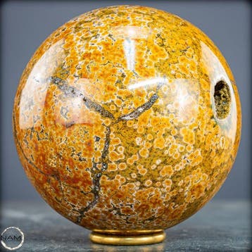 Natuurlijke Ocean Jasper Bol – intens geel-oranje orbitaal, Verzamelen