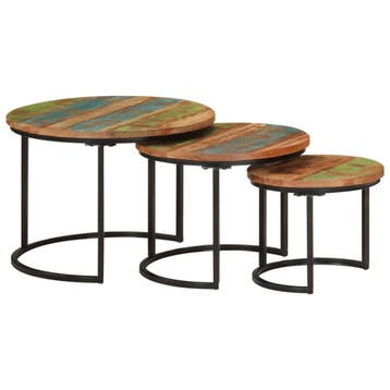 vidaXL Tafeltjesset 3 st massief gerecycled hout, Huis en Inrichting, Tafels | Salontafels, Verzenden, Nieuw, Overige houtsoorten