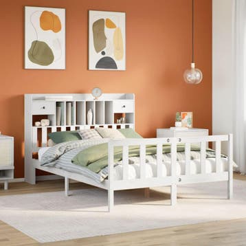 vidaXL Bed met boekenkast zonder matras grenenhout wit, Huis en Inrichting, Slaapkamer | Bedden, Verzenden, Wit, Overige maten