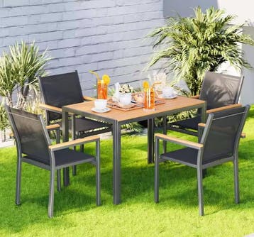 4 Stapelbare Tuinstoelen Aluminium Textileen met WPC, Verzenden, Nieuw, Aluminium, Stapelbaar