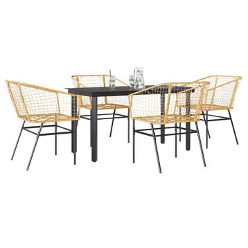vidaXL 5-delige Tuinset poly rattan glas bruin, 4 zitplaatsen, Nieuw, Tuinset, Verzenden