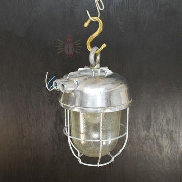 Wandlamp - Messing, Glas - Industrieel kooi-lamp, Antiek en Kunst