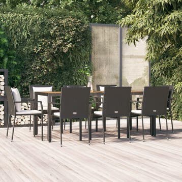 vidaXL 9-delige Tuinset poly rattan zwart, Verzenden, Nieuw, 8 zitplaatsen, Tuinset