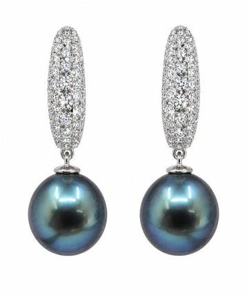 Oorbellen - 18 karaat Witgoud, 10,8 mm ronde Tahitiaanse, Nieuw
