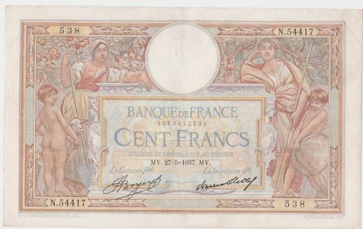 France Frankreich F 24/16 100 Francs Luc Olivier Merson 2..., Postzegels en Munten, Bankbiljetten | Europa | Niet-Eurobiljetten