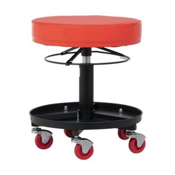 Werkplaats krukje - Verstelbaar - 5 Wielen - Rood - Ø 37 cm, Ophalen of Verzenden, Nieuw