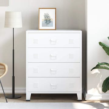 vidaXL Ladekast industrieel 78x40x93 cm metaal wit, Kinderen en Baby's, Kinderkamer | Commodes en Kasten, Verzenden, Nieuw