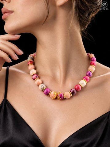 Roze Paarse Jaspis Ketting - 925 Sterlingzilver -