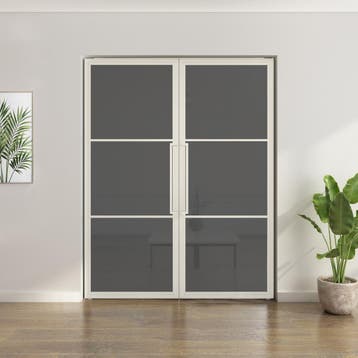 Dubbele stalen taatsdeur - 3 Vlaks - Wit - Rook glas, Nieuw, Metaal, Overige typen, 200 tot 215 cm