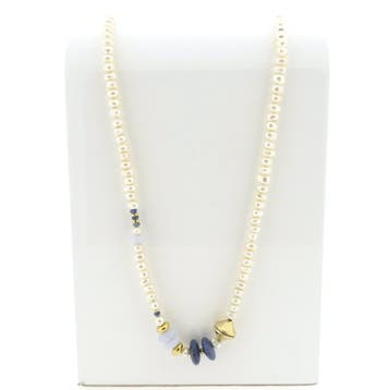 Gouden barokparel collier met chalcedoon en sodaliet; Sch..., Gebruikt, Ophalen of Verzenden, Met edelsteen, Goud