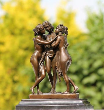sculptuur, de 3 gezusters - 26 cm - brons marmer