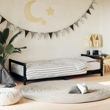vidaXL Kinderbedframe 90x190 cm massief grenenhout zwart, Kinderen en Baby's, Verzenden, Nieuw