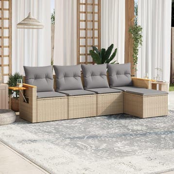 vidaXL 5-delige Loungeset met kussens poly rattan beige, Verzenden, Nieuw, Loungeset