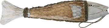 Houten Decoratie Vis in IJzeren Net – Maritieme, Verzenden, Nieuw