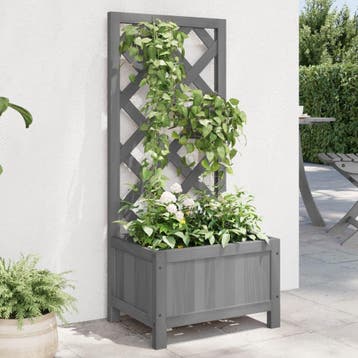vidaXL Plantenbak met latwerk massief vurenhout grijs, Verzenden, Nieuw, Hout