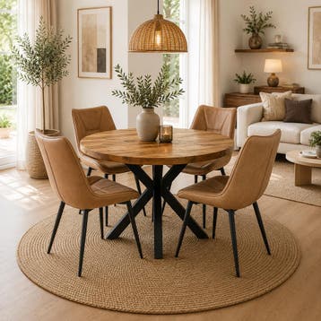 Lars Deal 115cm mango + 4x Houston light brown, Huis en Inrichting, Stoelen, Ophalen of Verzenden, Nieuw