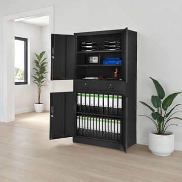 Archiefkast Cosmo met 2 lades 180x80x40cm - zwart/zwart, Verzenden, Nieuw