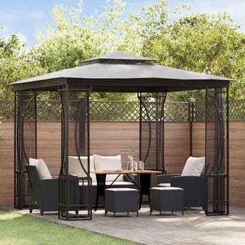 vidaXL Prieel met netten 300x300x265 cm antracietkleurig, Verzenden, Nieuw