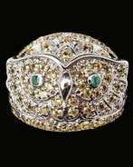 Smaragd - Zilver, Het insigne van Athene - Ring met uil,